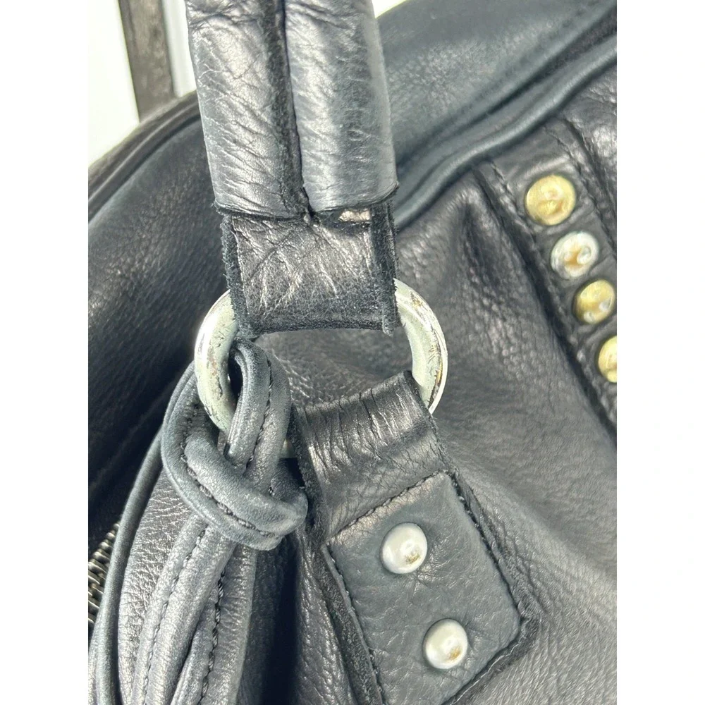 Designer Inspired‎ Large Soft Pebble Leather Satchel Black Double Handle Studded